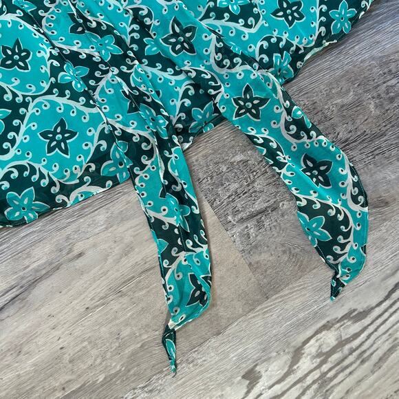 Vintage Milly NY Silk Halter Mini Dress Teal Floral Y2K Party Backless Size 2 - Picture 8 of 12